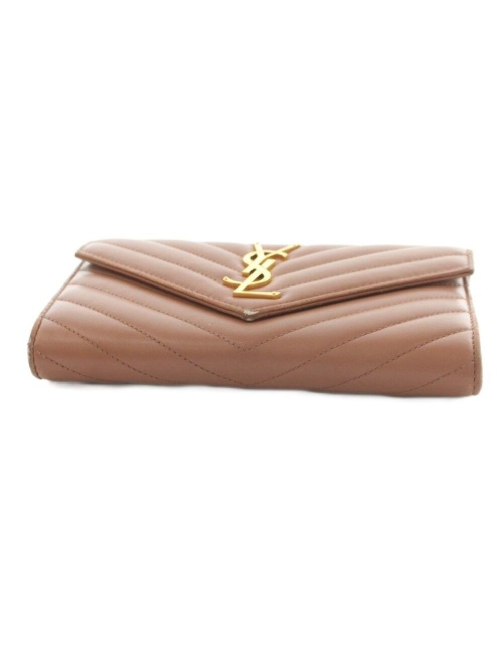Saint Laurent Paris Cassandralogo Stitch Wallet Coin Purse Flap Lambskin Brown - Picture 4 of 8